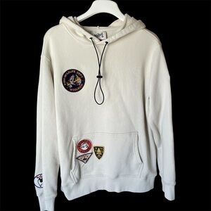 Woolrich x Target Patchwork Cream Hooded Pullover Sweatshirt, S‎